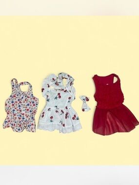 Pet Dress Set - Red, White & Floral Dog Dresses with Bow